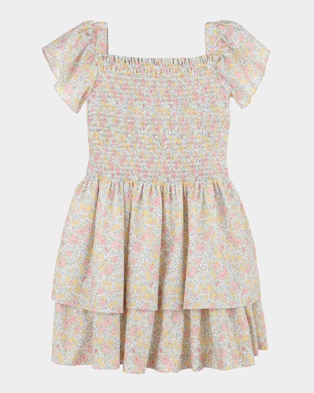 Girl's Floral-Print Smocked Dress, Size 4-